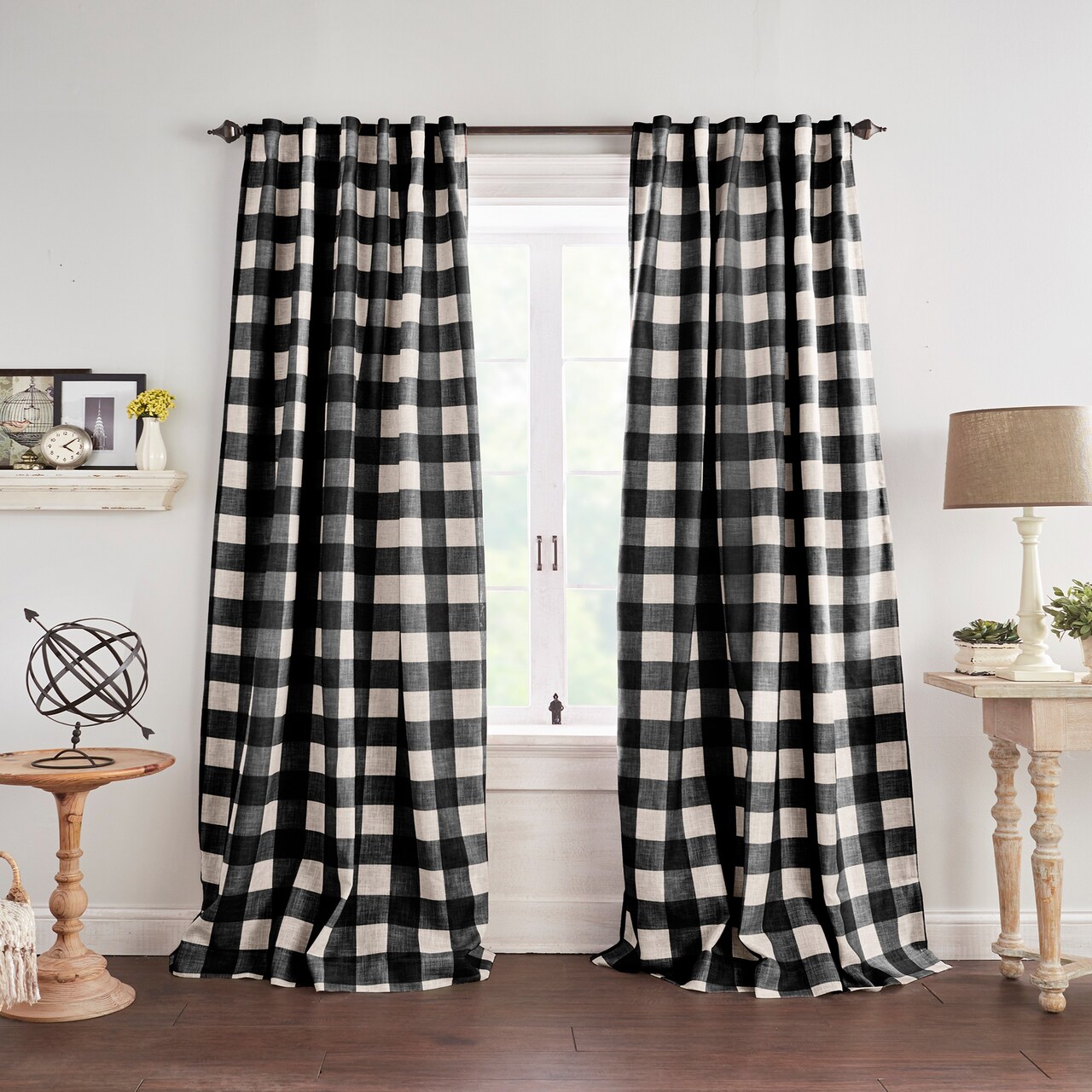 Threadmade Home Grainger Buffalo Check Blackout Window Curtain, Black - 52"W x 95"L